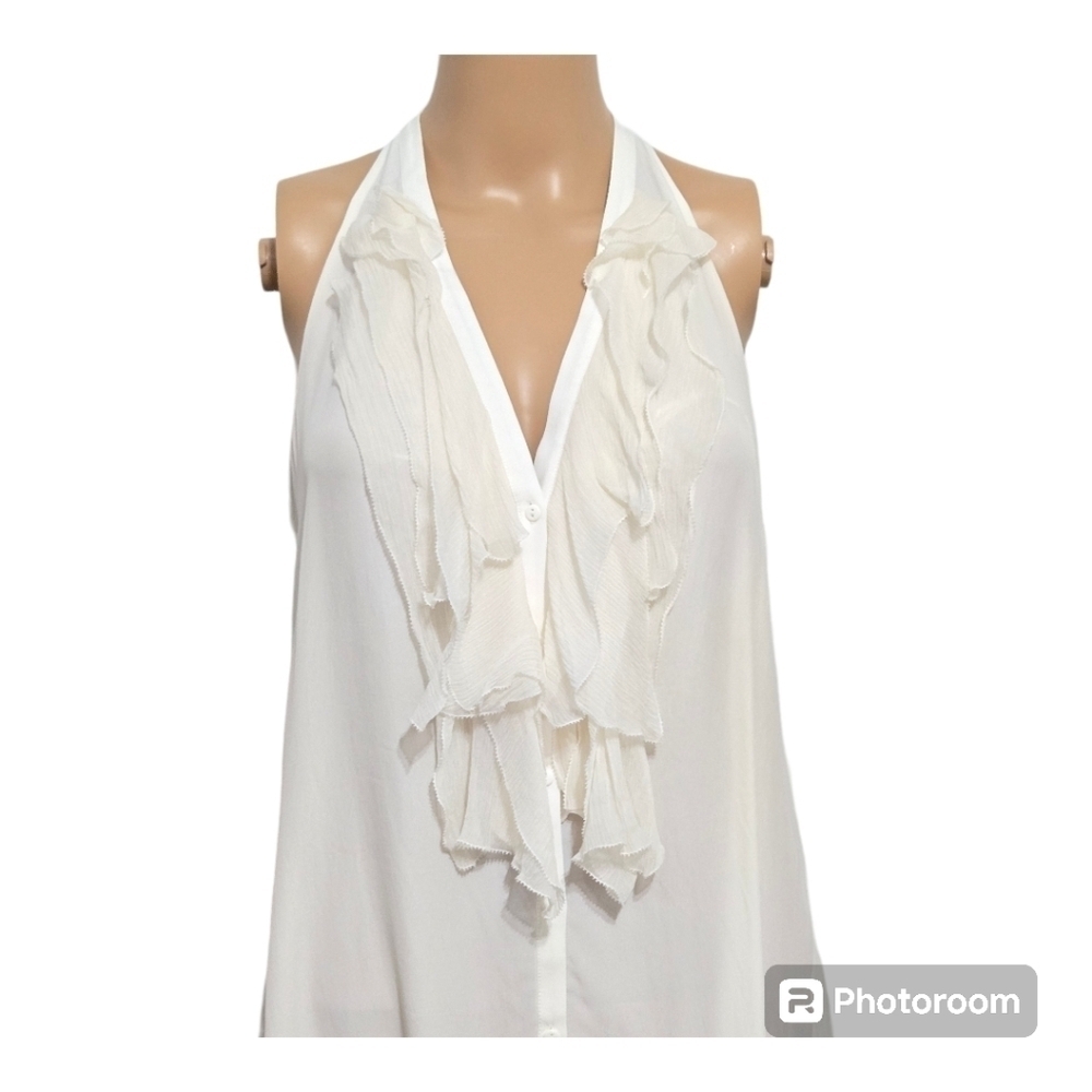 Vince Ivory Silk Blend Ruffled Button Down Tank Top - Picture 2 of 7